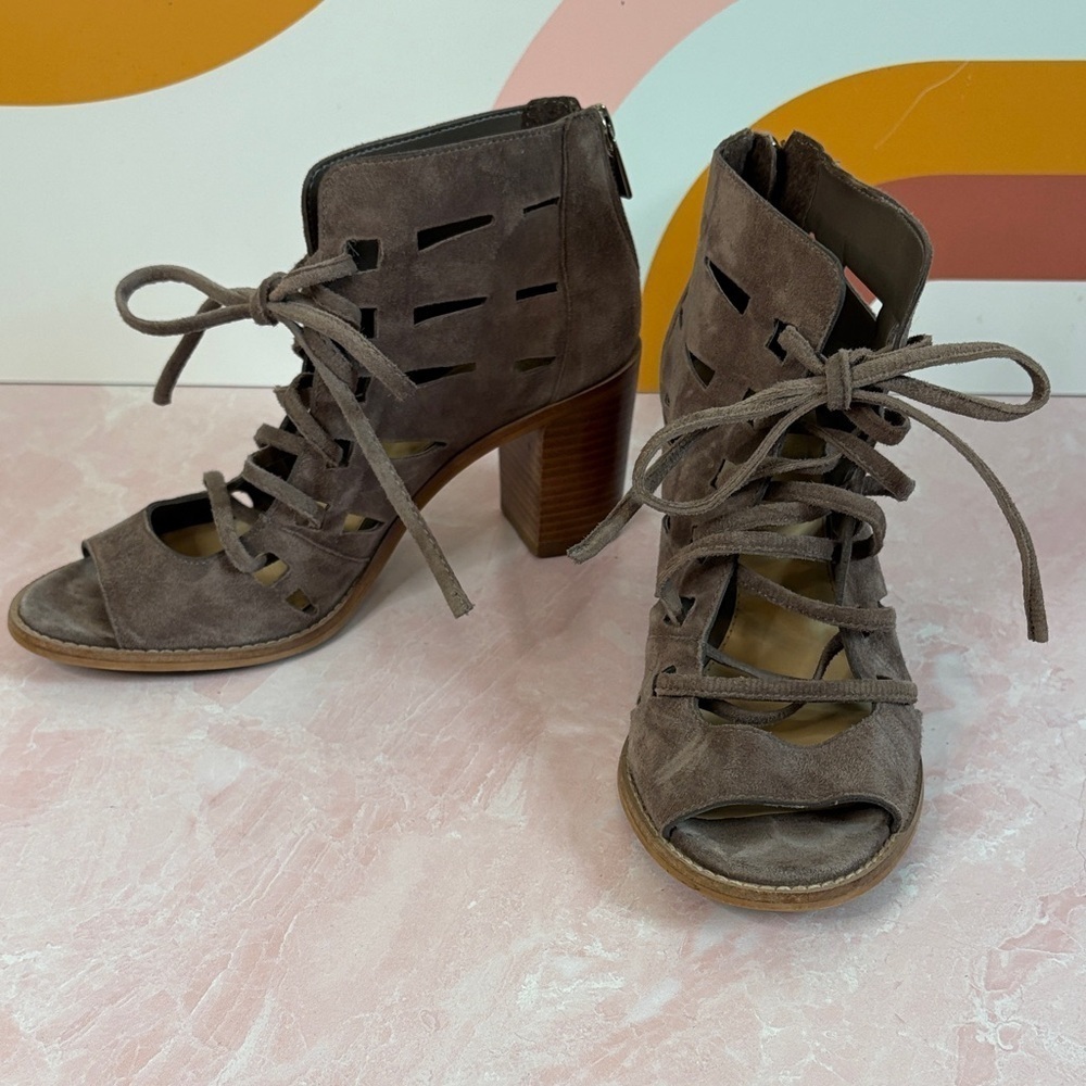 Vince Camuto Taupe Lace-Up Heeled Boots